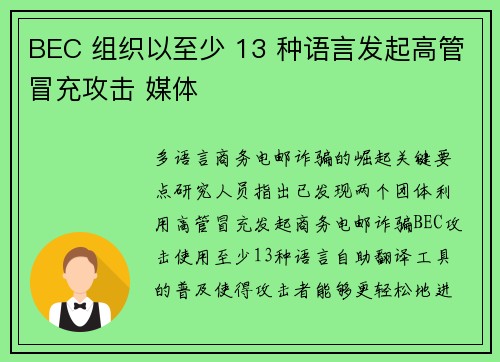 BEC 组织以至少 13 种语言发起高管冒充攻击 媒体