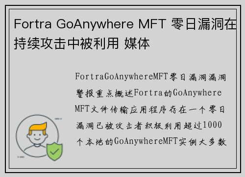 Fortra GoAnywhere MFT 零日漏洞在持续攻击中被利用 媒体
