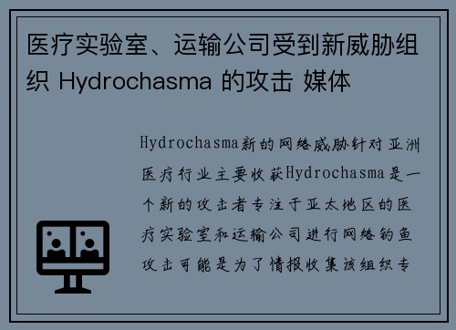医疗实验室、运输公司受到新威胁组织 Hydrochasma 的攻击 媒体